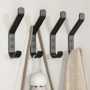 Coat Hooks Wall Mount - 20lb (Max) Wall Hooks for Hanging, Heavy Duty Black Hangers for Clothes, Hat, Robe, Towel, for Farmhouse, Bathroom, Door, Indoor/Outdoor, Metal Stainless, Screw In Hook, 4 Pack