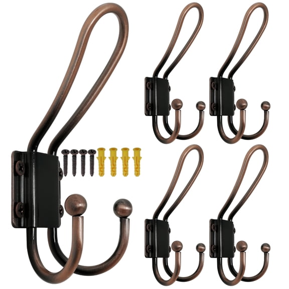 Coat Hooks Wall Mount 5 Mm Thick 5 Large Rustic Triple Heavy Duty Metal Vintage Backpack For Hanging Clothes Robe Towel Closet Farmhouse Mudroom Antique Copper