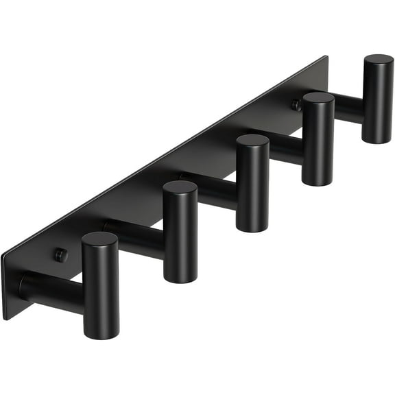 Coat Hooks Wall Mount, Black T Shaped 5 Hooks Stainless Steel Wall Hooks Towel Rack for Hanging, Heavy Duty Key Holder Hat Rack Used for Bathroom Mudroom Entryway