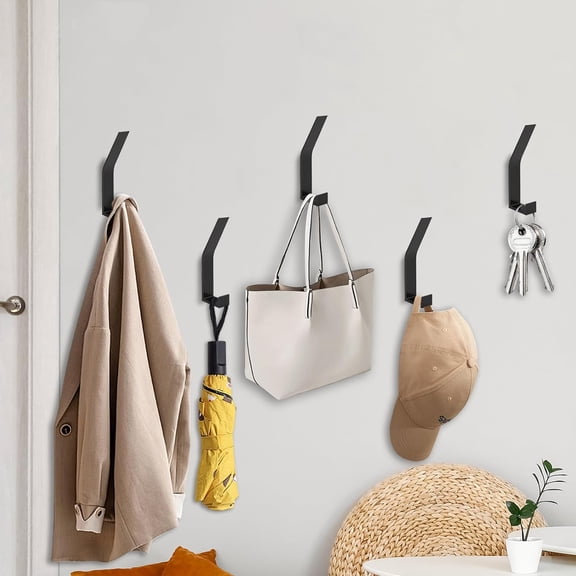 Coat Hooks Wall Mount - Heavy Duty Hat Hangers, Wall Hooks for Mudroom Entryway Bathroom, Decorative Metal Hook Rack for Hanging Purse, Cap, Key, Backpack, Towel, Robe (Black)