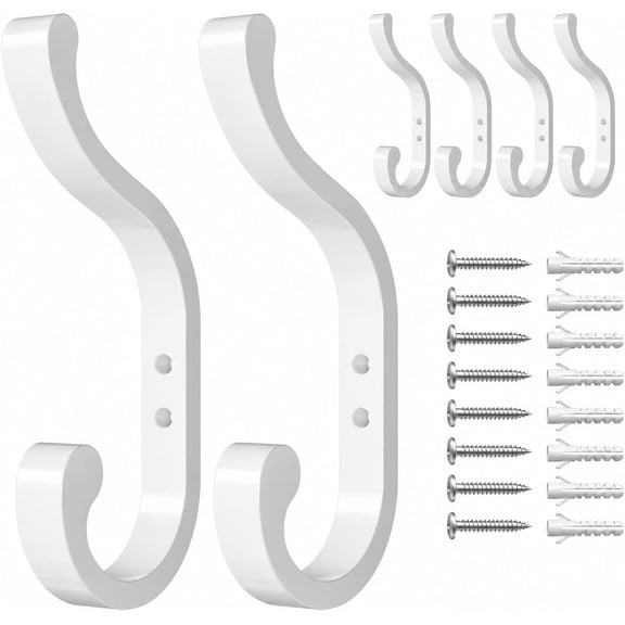 Coat Hooks Wall Mount,Heavy Duty Wall Hooks for Backpack,Towel,White 6 Pack