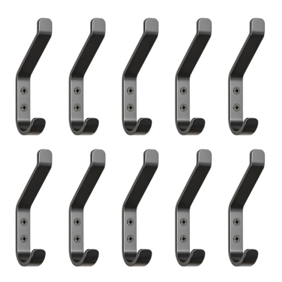 Coat Hooks Wall Mounted 10 Pack Flat Hooks Black P-10 Heavy Duty Rust Free