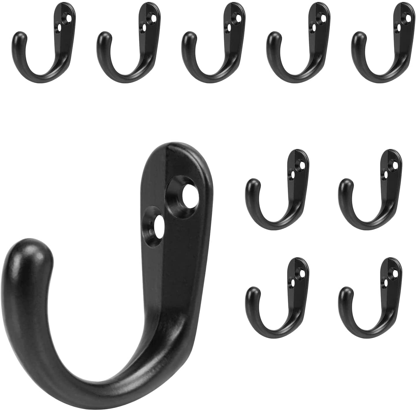 10Pack Wall Mounted Coat Hooks Heavy Duty Black Hardware Robe