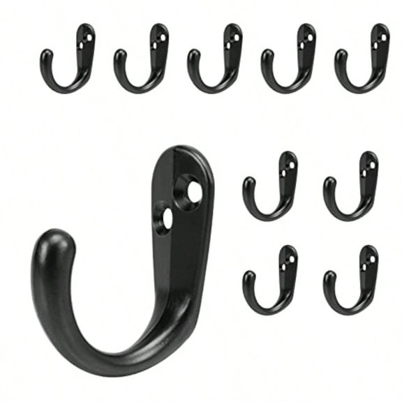Coat Hooks Wall Mounted - Heavy Duty Metal Single Prong Robe Hanger Rustproof Wall Hooks for Towel Hat Key Bag on Bathroom Kitchen Livingroom 10 Pack Matte Black