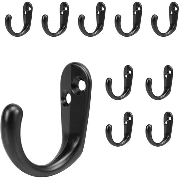 Coat Hooks Wall Mounted - Heavy Duty Metal Single Prong Robe Hanger Rustproof Wall Hooks for Towel Hat Key Bag on Bathroom, Kitchen, Livingroom, 10 Pack (Matte Black)