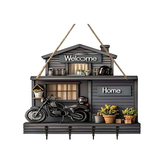 Coat Hooks Wall Mounted, House Shaped Hat Rack with 4 Hooks - Decorative Key Holder & Wall Hangers for Entryway, Front Door, Hallway, Rustic Home Organizer