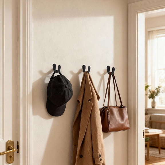 Coat Hooks Wall Mounted Single Prong for Hanging Towel, Coat, Bag, Scarf, Hat, Key, Cup (Black)