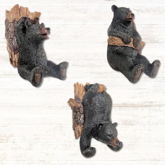 Black Bear Coat Hooks - Playful Black Bear on Branch Wall Hooks Set of 3 - Rustic Towel Holder, Coat Hanger Wall Mounted Decor for Cabin Lodge - Ideal for Nature and Hunting Enthusiasts