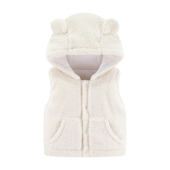 Coat for Kids Girls Baby Solid Color Toddler Jacket Infant Warm Outwear Fleece Vest Zipper Pocket Shacket Jacket Sleeveless Hooded Neck with Cute Bear Ears 6M-4T