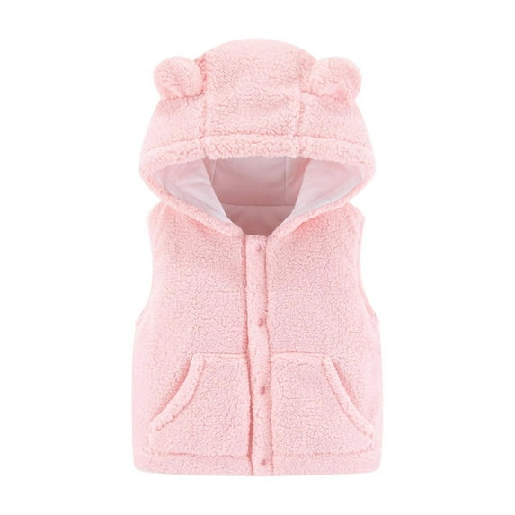 Coat for Kids Girls Baby Solid Color Toddler Jacket Infant Warm Outwear Fleece Vest Zipper Pocket Shacket Jacket Sleeveless Hooded Neck with Cute Bear Ears 6M-4T