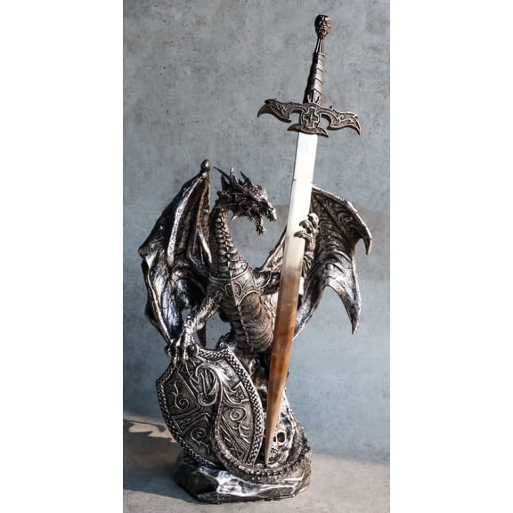 Coat Of Arms Knight Dragon With Heraldry Shield And Sword Letter Opener Figurine