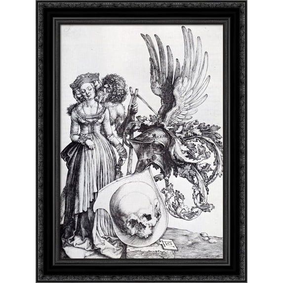 Coat-Of-Arms With A Skull 19x24 Black Ornate Wood Framed Canvas Art by Durer, Albrecht