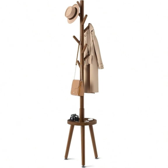 Coat Rack With 8 Hooks Wooden Coat Rack Freestanding With Shelf Coat Tree With 4 Height Options 50.572.6 Coat Hanger Stand For Bags Clothes Umbrellas Hats In Home Brown