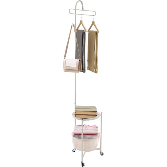 Coat Rack,Cactus Coat Tree with Storage Basket and 3 Hooks,Freestanding Coat Rack with Brake Wheels,Hats Bags,Clothes Hanger Stand for Entryway,Bedroom (White)