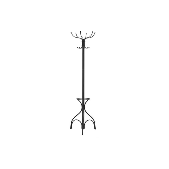 Coat Rack Coat Rack, Hall Tree, Free Standing, 12 Hooks, Entryway, 70"h, Umbrella Holder, Bedroom, Black Metal, Transitional,Hall Tree