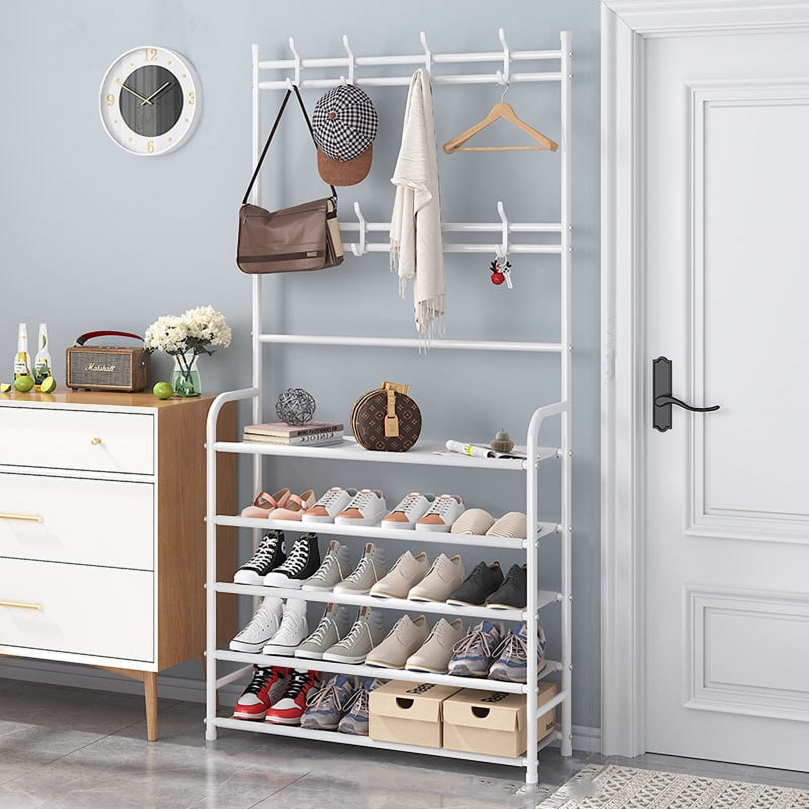 Coat rack discount stand with shelf