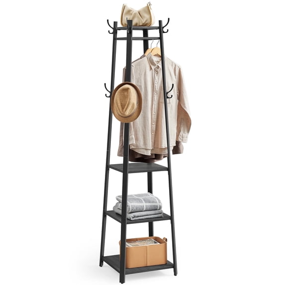 Coat Rack, Coat Stand with 3 Shelves, Hall Tree Free Standing with Hooks for Scarves, Bags, Umbrellas, Steel Frame, Industrial Style, for Entryway, Living Room