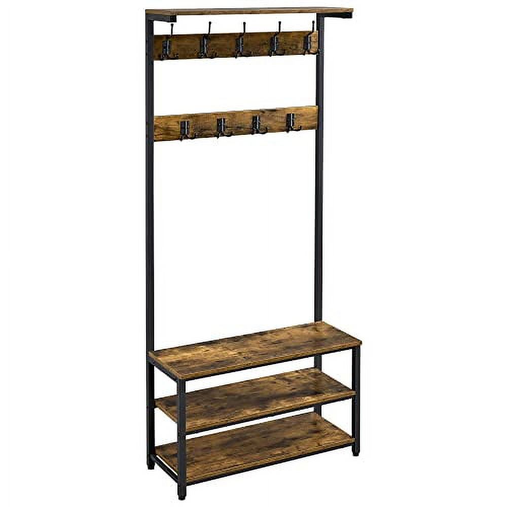 Coat Rack Coat Stand With 23 And 3 Storage Shelf, Hall Tree Coat Tree Coat Hat Rack 3 In 1