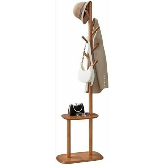 Coat Rack, Free Standing Coat Stand, Hall Coat Tree with 8 Hooks and Storage Shelf, 67.2 Inch Tall, for Coats, Hats, Bags, for Entryway, Hallway, Bedroom, Caramel Brown URCR040K01