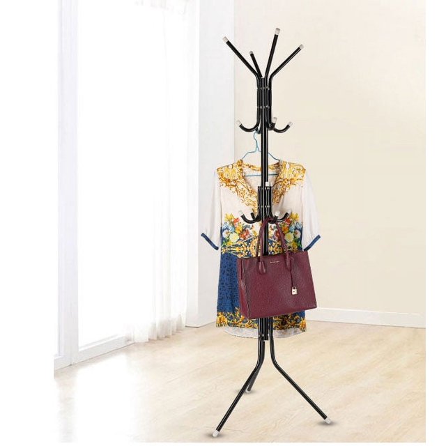 Coat Rack FreeStanding Metal Floor Hanger 12 Hooks for Jacket, Purse