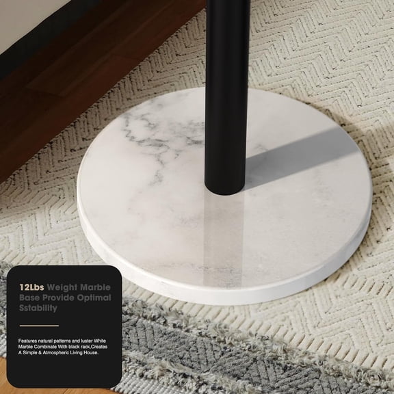 Coat Rack Freestanding with 12 Hooks and Natural Marble Base - Black