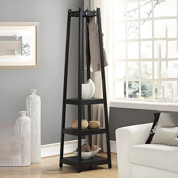 Coat Rack Freestanding, 3-Tier Coat Rack Freestanding with Hooks, Mordern Industrial Coat Tree Freestanding with Shelf, Coat Rack with Storage for Clothes, Hats, Bags