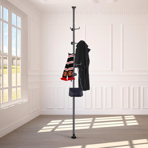Coat Rack Freestanding,Adjustable 56-125 inch Tension Rod Coat Tree 12 Hooks Hanger Stand for Coat Hat Bedroom Livingroom Kitchen Bathroom Apartment Entryway Hall Office Black