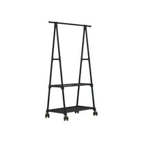 Coat Rack Freestanding Closet Organizer ,Hall Tree with 2 Storage Shelves, Corner Clothes Rack for Entryway or Bedroom, 62.9"x21.6"x16.5", White/Black