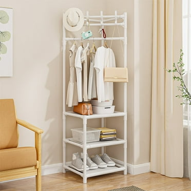 Coat Rack Freestanding Closet Organizer Hall Tree With 2 Storage Shelves Corner Storage Organizer For Entryway Bedroom Clearance