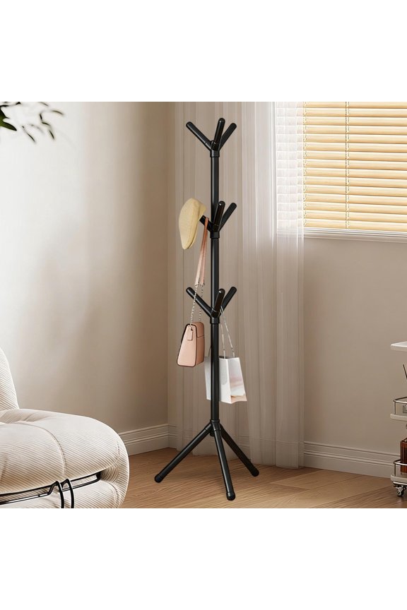 Coat Rack, Freestanding Coat Rack with 8 Hooks and 4 Adjustable Size Tree Coat Racks for Bedroom, Hallway, Entrance, Office, for Hats, Coats, Scarves, Handbags