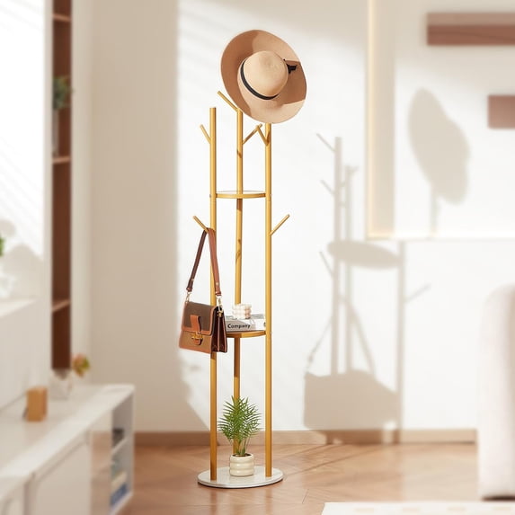 Coat Rack, Freestanding Coat Rack Stand with Quartz Stone Base & 9 Hooks