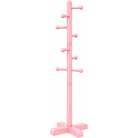 Coat Rack, Freestanding Coat Racks with 8 Hooks 2 Adjustable Height, Tree Coat Rack for Bedroom, Hallway, Entrance, Office, Hats, Handbags,Purse (Pink)