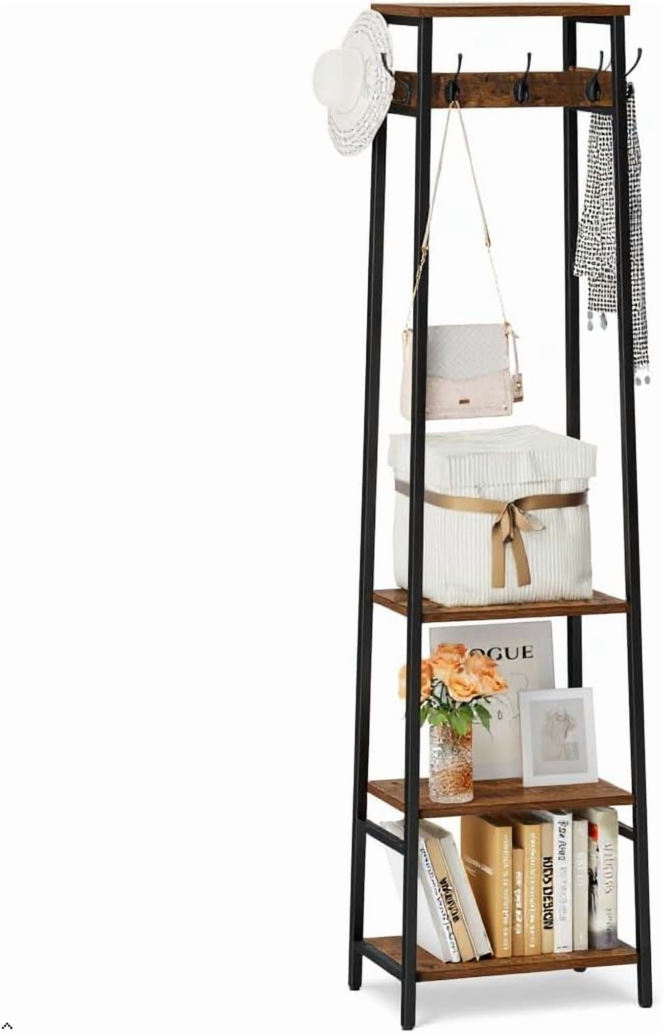 Coat Rack Freestanding, Coat Stand with 3 Shelves and 7 Hooks, Hall ...