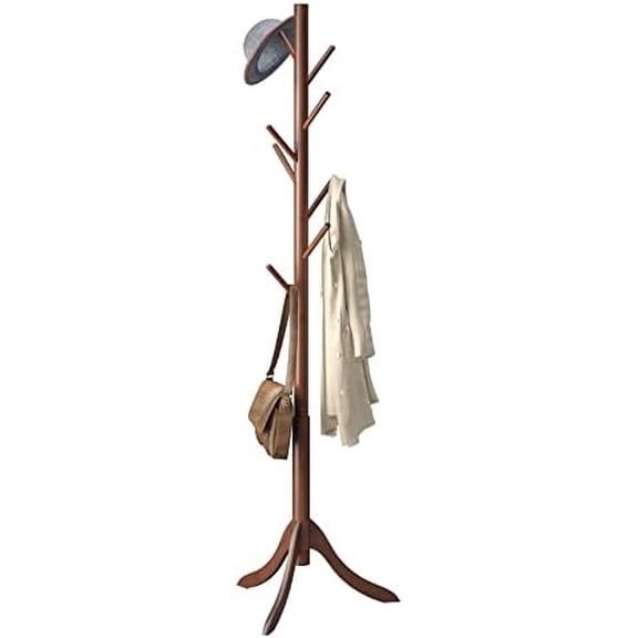 Coat Rack Freestanding, Coat Stands Entryway, Bamboo Coat Rack Hat Hanger 8 Hook for Jacket, Purse, Scarf Rack, Umbrella Tree Stand (Brown)