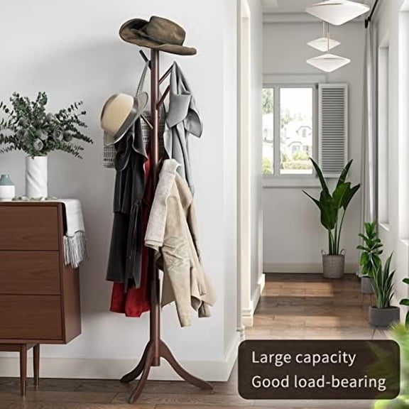 Coat Rack Freestanding, Coat Stands Entryway, Bamboo Coat Rack Hat Hanger 8 Hook for Jacket, Purse, Scarf Rack, Umbrella Tree Stand (Brown)