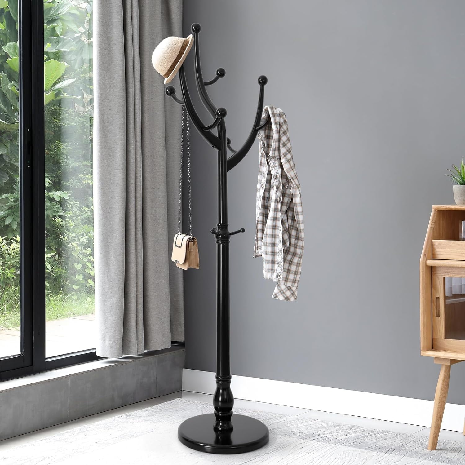 Coat Rack Freestanding Coat Tree with Sturdy Round Base, Unique Coat ...