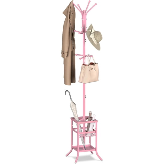 Coat Rack Freestanding, Coat Tree with Umbrella Holder, Metal Coat Rack Stand with 12 Hooks, Modern Coat Hanger Stand for Entryway, Purse Rack Hat Rack Stand for Living Room Bedroom Office