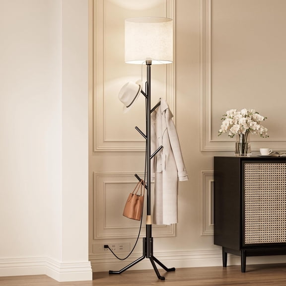Coat Rack Freestanding Coat Tree with Floor Lamp
