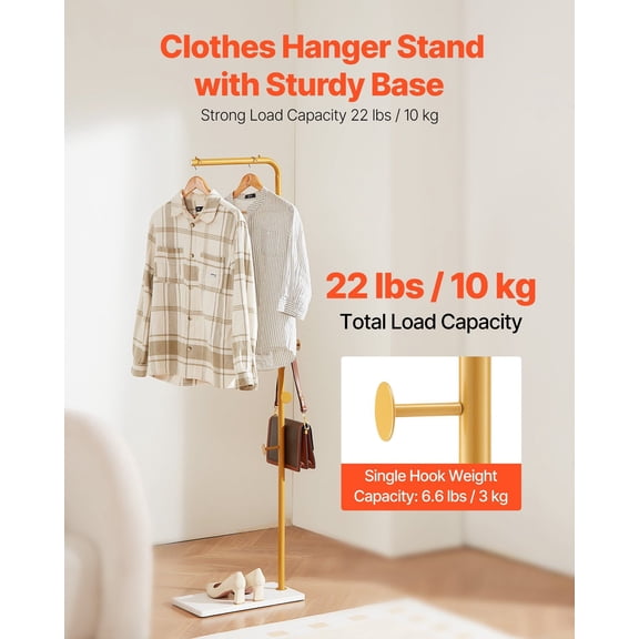 Coat Rack,Freestanding Coats Rack Stand with Quartz Stone Base&3 Round Hooks,Free Standing Hall Coat Tree for Entryway,Bedroom,Living Room,Stylish Clothes Hanger Stand for Coats,Hat,Bag