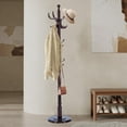 thumbnail image 1 of Coat Rack Freestanding, Hall Tree with 14 Hooks, Heavy Duty Wooden Coat Tree Stand, Adjustable Height, Sturdy Base for Bedroom Hallway Office - Load 300lbs, 1 of 8