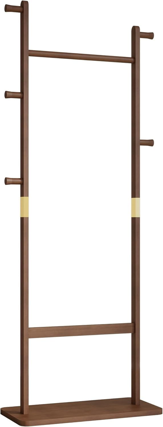 Walnut Solid Wood Freestanding Coat Rack with Shelves and Hooks
