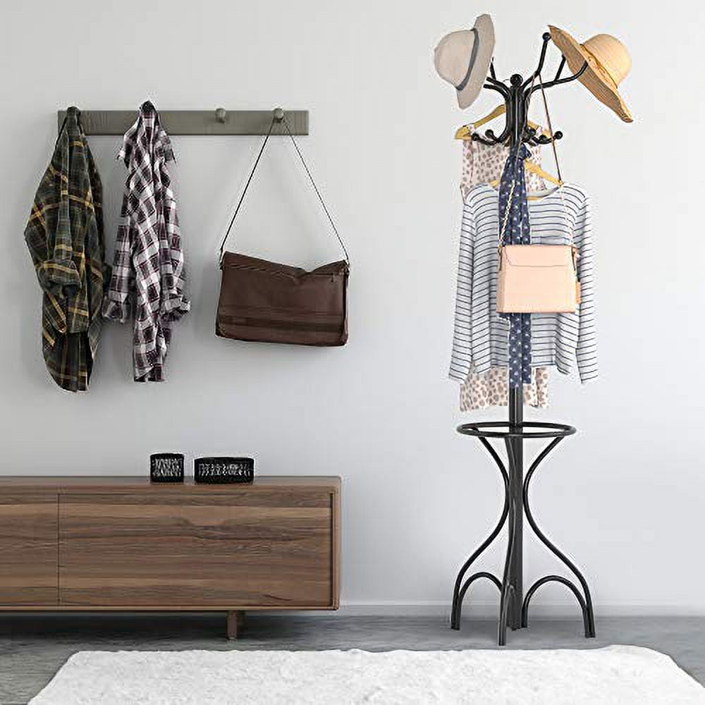 Coat Rack Freestanding, Coat Tree With Umbrella Holder, Metal Coat