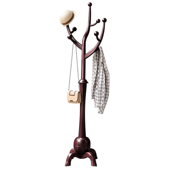WOOW DEPOT Large Wood Coat Rack Heavy Duty Freestanding Clothes Hanger Stand w/ Stable Base & 8 Tree Branch Hooks for Entryway Hallway Bedroom