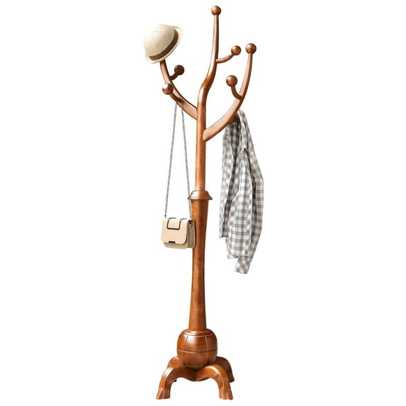 WOOW DEPOT Large Wood Coat Rack Heavy Duty Freestanding Clothes Hanger Stand w/ Stable Base & 8 Tree Branch Hooks for Entryway Hallway Bedroom