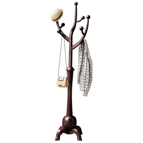 WOOW DEPOT Large Wood Coat Rack Heavy Duty Freestanding Clothes Hanger Stand w/ Stable Base & 8 Tree Branch Hooks for Entryway Hallway Bedroom