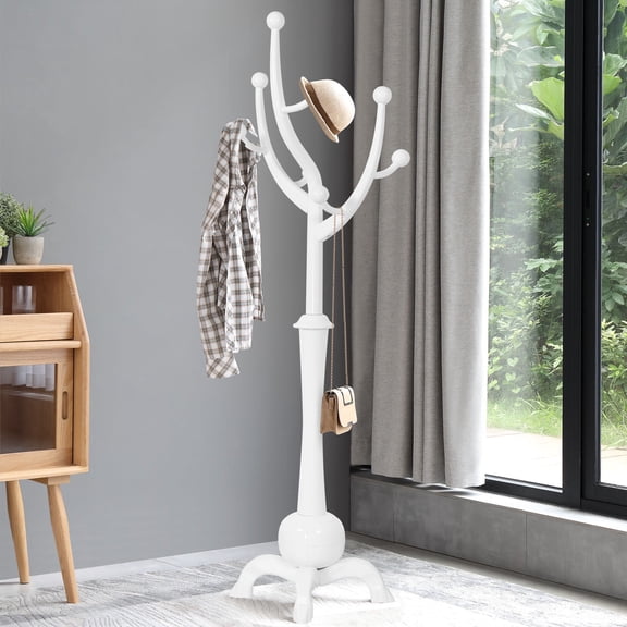 WOOW DEPOT Large Wood Coat Rack Heavy Duty Freestanding Clothes Hanger Stand w/ Stable Base & 8 Tree Branch Hooks for Entryway Hallway Bedroom