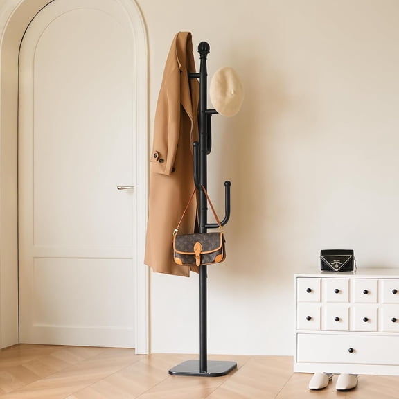 Coat Rack Freestanding with Natural Marble Base - Cactus Coat Tree with L-shaped Hooks, Heavy Duty Coat Hanger Stand, Metal Coat Rack Stand for Entryway