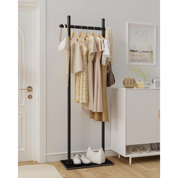Coat Rack Freestanding with Natural Rock Base, Metal Coat Hanger Stand, Industrial Garment Rack, Clothes Tree for Bedroom Living Room Office To Hang Clothes, Hats, 68.9in, Black