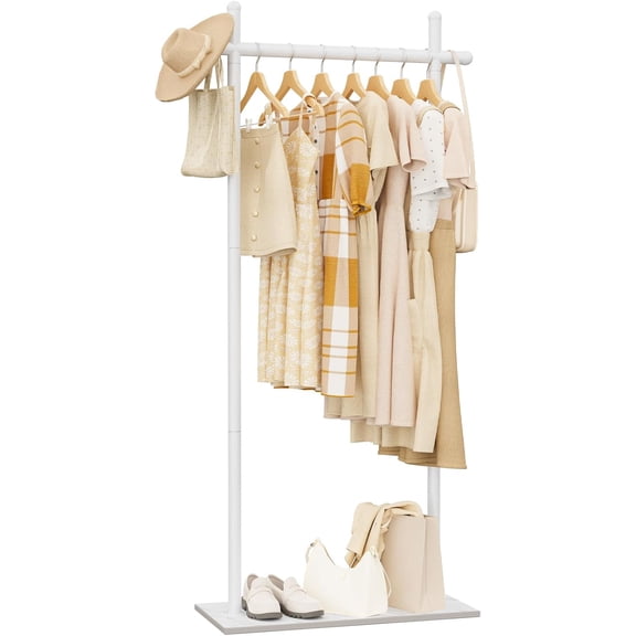 Coat Rack Freestanding with Natural Rock Base, Metal Coat Hanger Stand, Industrial Garment Rack, Clothes Tree, Suitable For Outerwear, Hats, Handbags, 68.9in, White, Large