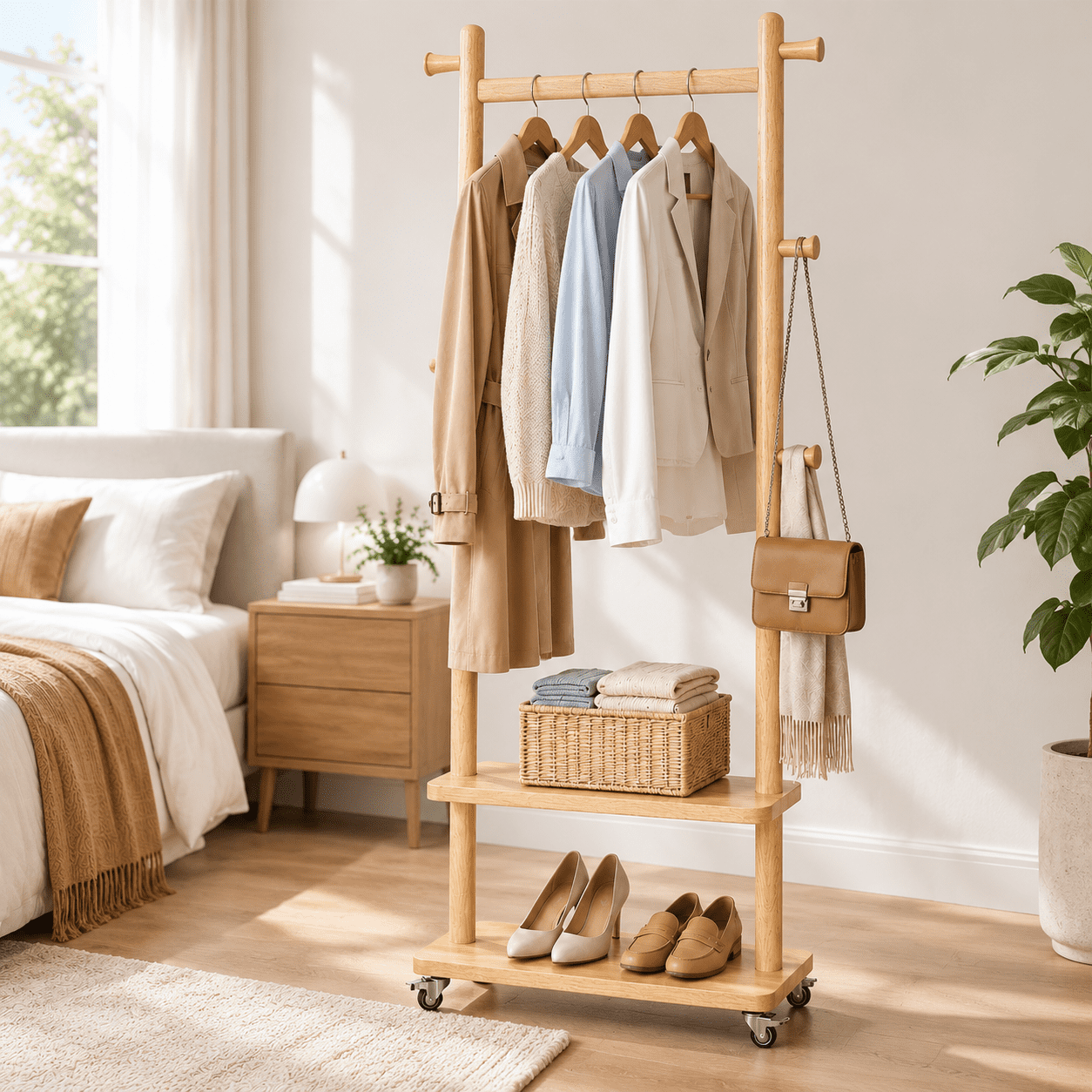 Formula 1 Rack Coat Rack Freestanding Solid Wood Clothes With Wheels - Walmart.com